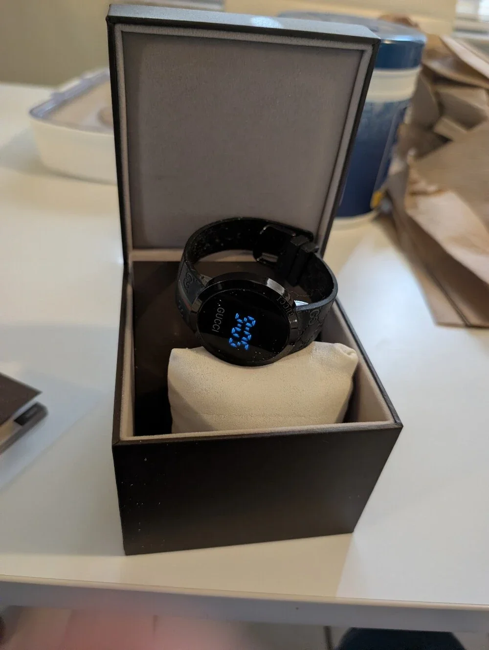 Gucci Black LED Watch with Signature Web Stripe